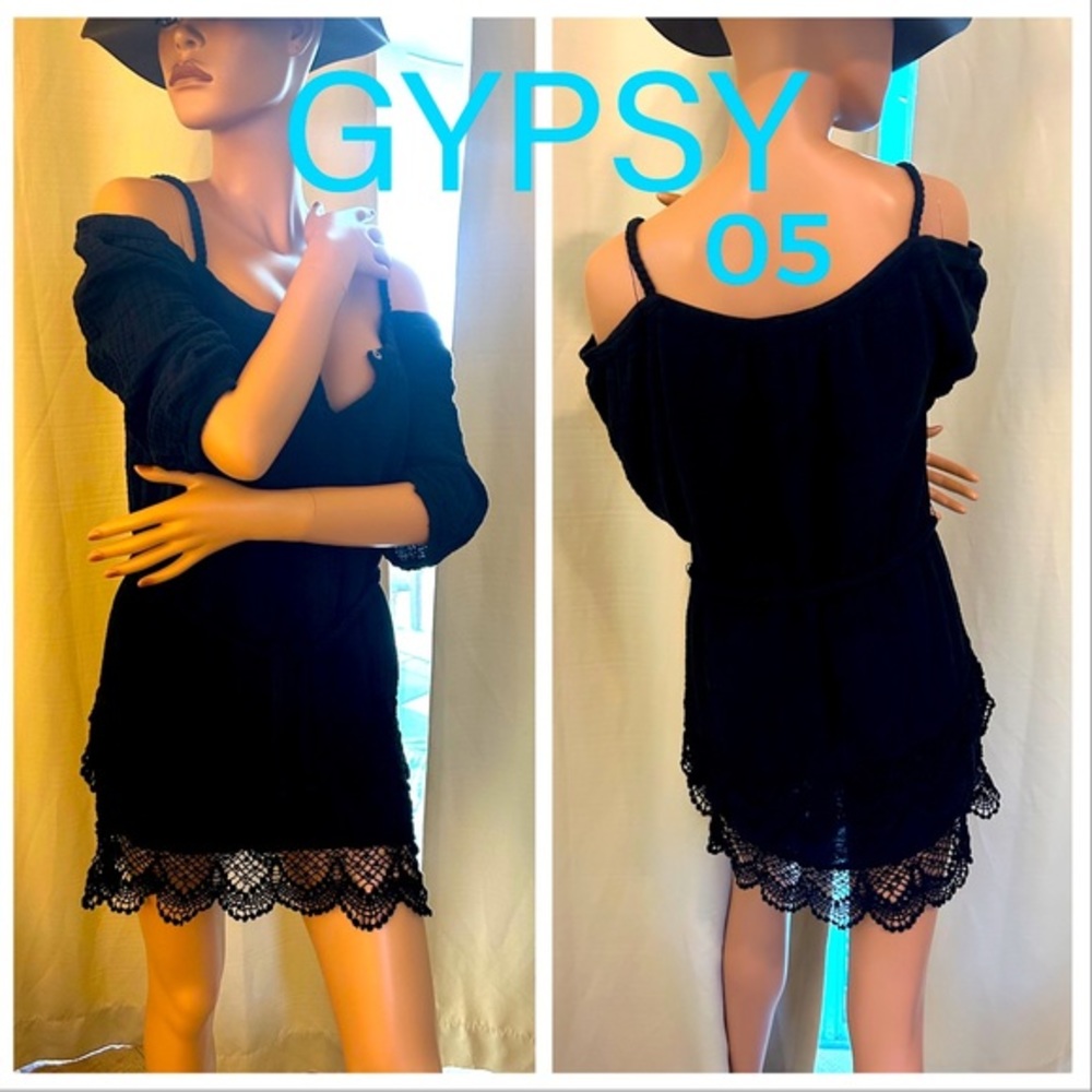 Gypsy 05 cotton and black lace dress braided cold shoulder Dress ‼️small $278